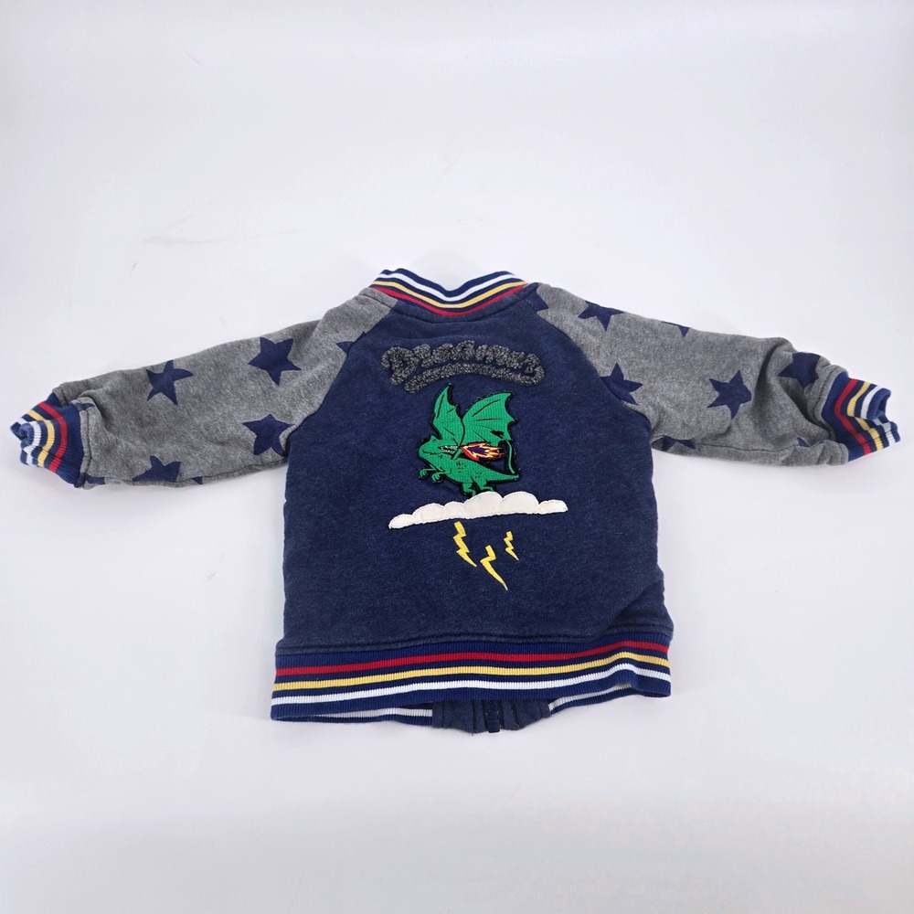 Hanna Andersson Blue Grey French Terry Dragon Varsity Jacket Size 80 18-24M
